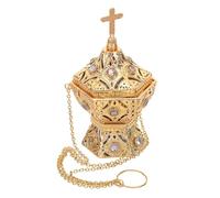 FIXOSHEE Metal Cross Incense Burner Hanging with Chain, Gold-colored Charcoal Incense Holder for Christian Church Ceremony, Home Fragrance and Meditation Room Decor