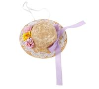 FIXOSHEE Mini Straw Craft Hat with Bow and Flowers Small Woven Doll Accessory Rustic Sombrero for DIY Decoration Bohemian Style Summer Dollhouse Ornament