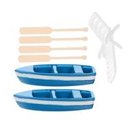 FIXOSHEE Miniature Beach Decorations Kit with Blue Boats Oars and White Beach Chair for DIY Ocean Landscape Dollhouse Micro Garden and Holiday Craft Projects