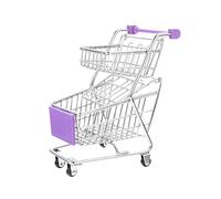 FIXOSHEE Miniature Double Layer Shopping Cart Small Purple Trolley for Delicate Supermarket Cart Basket for Home and Office Decor