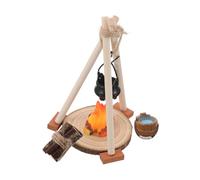 FIXOSHEE Miniature Fake Bonfire with Mini Hanging Pot Realistic Artificial Fire Flames Mini Campfire Decor for Dollhouse and Outdoor Scene Crafting Creative Pretend Play Accessory