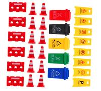 FIXOSHEE Miniature Traffic Sign Simulation for Educational Road Safety with Trash Can Traffic Barrier Red Cones Water Barriers Realistic Props for Indoor Outdoor Play and Cognitive Learning