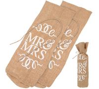 FIXOSHEE Mr Mrs Burlap Wedding Wine Bags 2pcs Set Linen Bottle Pouch for Engagement Party Decorations and Wedding Couple