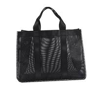 FIXOSHEE Multifunctional Large Capacity Mesh Beach Tote Bag Portable Travel Storage Handbag with Handle for Clothing Shells and Daily Essentials