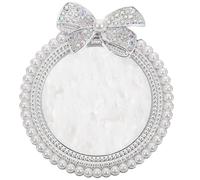 FIXOSHEE Nail Art Color Mixing Tray Round Shape with Pearl Bow Silver for Nail Salons and Makeup Artists