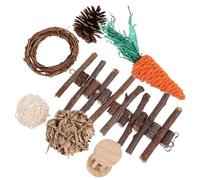 FIXOSHEE Natural Hamster Toys Rattan Balls Wood Sticks Carrot Chew Toys Boredom Breaker for Guinea Pigs Random Style