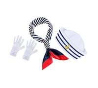 FIXOSHEE Nautical Blue White Striped Captain Hat Set with Scarf and Gloves Breathable Lightweight Sailor Costume Accessories for Men Women Party Performance Outfit for Cosplay Halloween