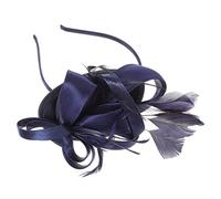 FIXOSHEE Navy Mesh Fascinator Hat Bridal Headdress with Flower for Bridesmaid Wedding Party Hair Accessory Elegant Headband for Valentines Day Proms and Special Occasions