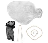 FIXOSHEE Old Lady Wig Set for Women 6pcs White Grandma Wigs with Eyeglass Chain, Pearl Necklace, and Earrings - Costume Accessories for Halloween, Party, and Dress-Up Events