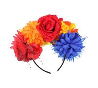 FIXOSHEE Peony Floral Headband with Beaded Threads Party Hair Wreath Tropical Fabric Flower Crown for Wedding Festival Photo Shoot Accessories Red Orange Yellow Blue