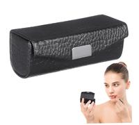 FIXOSHEE Portable Pu Lipstick Case Mirror Small Single Lipstick Holder Black Textured Pattern for Women Purse Makeup