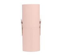 FIXOSHEE PU Makeup Brush Bucket with Dustproof Lid Portable Cosmetic Storage Organizer for Home Small Apricot Makeup Brush Holder Pens and Stationery