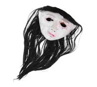 FIXOSHEE Realistic Full Face Horror Mask Female Ghost with Long Hair Sturdy Latex Halloween Prop for Masquerade Haunted House Escape and Cosplay Party