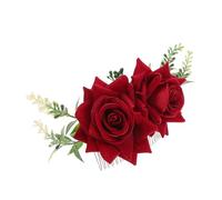 FIXOSHEE Red Artificial Rose Flower Hair Side Comb with Metal Teeth for Women Bridal and Everyday Wear Lightweight Floral Hair Accessory for Weddings and Formal Events
