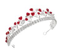 FIXOSHEE Red Rose Baroque Bridal Crown Headband Crystal Rhinestones Wedding Hair Accessory for Bride, Luxury Princess Tiara for Women