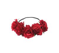 FIXOSHEE Red Rose Wreath Headband DIY Floral Hairband Bridal Flower Girl Headdress Natural Look Photo Prop Wedding Party Accessory for Women