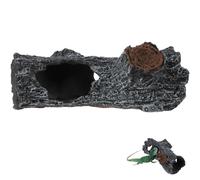 FIXOSHEE Reptile Cave Hideout Black Resin Tree Hole with Hard Texture Safe for Reptiles Decorative Terrarium Decor for Gecko and Bearded Dragon Habitat