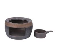 FIXOSHEE Retro Handmade Ceramic Tea Warmer Stove Holder Stone Mill Style Tea Heater for Aroma Heating Practical Candle Stand Elegant Rustic Design