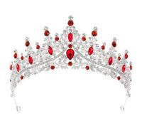 FIXOSHEE Rhinestone Crown Headband for Women Elegant Birthday Wedding Party Hair Accessory with Dazzling Silver Red Gems for Brides and Special Occasions