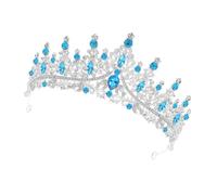 FIXOSHEE Rhinestone Crown Headpiece Silver Sky Blue for Weddings Birthdays Parties Sparkling Princess Tiara Hair Accessory with Secure Fit Elegant Bridal Headband for Special Occasions