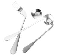 FIXOSHEE Right-Handed Elderly Feeding Set with 1 Angled Fork and 2 Curved Spoons, Assisted Self-Feeding Utensils for Bedridden Patients, Healthcare Tableware for Disabled Adults
