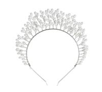 FIXOSHEE Silver Artificial Pearl Crown Headband Bridal Hairband Lightweight Exaggerated Tiara for Women Party Photo Props Wedding Accessories