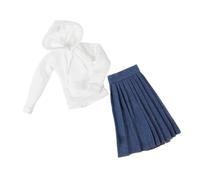 FIXOSHEE Small Doll Sweatshirt Dress for Dolls Soft Replacement Clothing with White Hoodie and Blue Pleated Skirt Lovely Mini Costume Accessory for Imaginative Play and Collectible Outfits