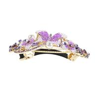 FIXOSHEE Sparkling Rhinestone Ponytail Clip with Strong Spring Mechanism Elegant Purple Butterfly Flower Hair Barrette for Womens Wedding and Formal Occasions Comfortable Bling Hair