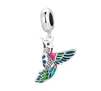 FIXOSHEE Sterling Silver Kingfisher Bird Bead Charm Pendant for Bracelet DIY Jewelry Making Supply Colorful Enamel Cute Bird Design Craft Accessory for Women