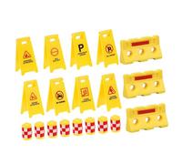 FIXOSHEE Traffic Sign Bright Educational Street Barriers Pretend Play for Boys Interaction Learning Props with Yellow Crash Buckets Frame Warning Signs