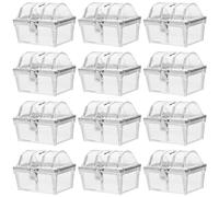 FIXOSHEE Treasure Chest Candy Boxes 12Pcs Plastic Silver Party Packaging Boxes for Wedding Favour, Shower and Birthday Party