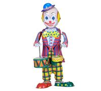 FIXOSHEE Vintage Clown Drummer Wind-up with Drum Sticks Mechanical Swinging Carnival Ornament for Boys and Painted Desk Decoration