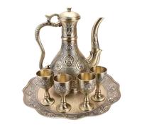 FIXOSHEE Vintage Turkish Tea Set with Antique Bronze Finish Metal Coffee Pot Cups Tray for Home Decor Wedding Ornament Easy to Clean Table Service
