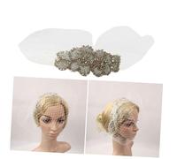 FIXOSHEE Vintage White Mesh Headdress with Handmade Diamond Decor Lightweight Lady Headwear for Wedding Party and Photo Shoot Accessory