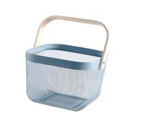 FIXOSHEE Wood Handle Metal Wire Basket for Home Storage Organizer Iron Mesh Basket for Kitchen Bathroom Fruit Vegetable Storage and Picnic Use Blue