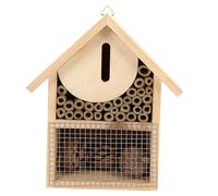 FIXOSHEE Wooden Bee House with Hook for Outdoor Garden Hanging Natural Solitary Hive Insect Shelter for Bees and Ladybugs Decorative Wooden Cabin