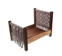 FIXOSHEE Wooden Newborn Photoshoot Bed Prop with Bohemian Macrame Accents, Retro Mini Photography Posing Bed for Studio and Home Sessions