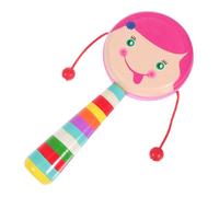 FIXOSHEE Wooden Rattle Drum for Boy Girl Hand Cranking Cognitive Plaything Stimulates Listening and Hand Eye Coordination Pink Drum for Early Educational Development and Music Interest