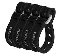 Fixplus Strap pack of 4 Nano Slim Fit - Lashing Strap for Securing, Attaching, Bundling and Lashing, Made of Special Plastic with Aluminium Buckle 15 cm x 1.2 cm (Black)