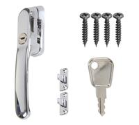 FixRello Fastener Casement Window Handle for Timber Surfaces | with Key, Mount/Wedge and Screws for Easily Installation and Security (2, Chrome)