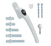 FixRello Universal Inline uPVC Window Handle - Lockable, Ambidextrous, Multi-Spindle - White with Black Button (2 Pack)