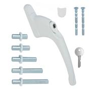 FixRello Universal Inline uPVC Window Handle - Lockable, Ambidextrous, Multi-Spindle - White with White Button (1 Pack)