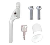 FixRello Window Handle 40mm Spindle - Offset Left-Handed espag Inline Locking Handle for DIY and Home Repairs - uPVC Window Handle - Comes with Screws, Caps and Key (White, Left Hand)