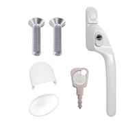 FixRello Window Handle 40mm Spindle - Offset Right-Handed espag Inline Locking Handle for DIY and Home Repairs - uPVC Window Handle - Comes with Screws, Caps and Key (White, Right Hand)