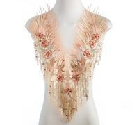 FixrWre Beaded Pearl Flower Fabric Lace Applique, Floral Embroidered Patches Handmade Sewing Tool for DIY Neckline Bodice Wedding Bridal Prom Dress(Apricot-Small)