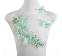 FixrWre Butterfly Fabric Rhinestones Beaded Lace Applique,3D Embroidered Lace Fabric Patch for Clothes，Dress(Green)