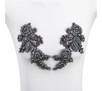 FixrWre Pair Handmade Shining Crystals Rhinestones DIY Clothing Applique Patches, Sewing Beads Sequins Stone Trim Accessories for Wedding Dress Decoration(Gray-Small)