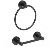 Fixsen Bathroom Hardware Set 2 Piece-Black Towel Ring and Toilet Paper Holder Stainless Steel and Zinc Alloy Bathroom Hand Towel Holder Towel Hanger Wall Mounted Matte Black