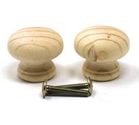 fiXte 2 x Natural Wood Cupboard Cabinet Door Knob Pine Wooden Unlacquered Handle 35mm (1-3/8")