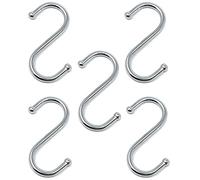 fiXte 5 x S Style Hook Ball End Utensil Hangers Hooks Mugs Pots Pans Kitchen Home Office 75mm (Chrome)
